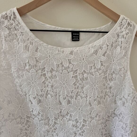 SHEIN VCAY Solid Guipure White Lace Blouse - XL - Picture 7 of 14
